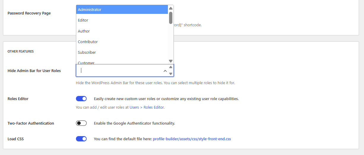 hide admin bar for user roles in wordpress